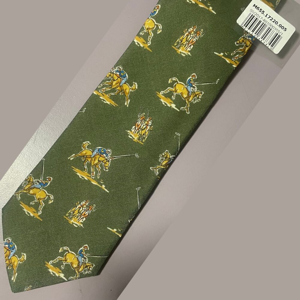 Drakes Hand Sewn Tie 62% Linen 38% Cashmere Polo pattern